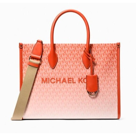 New Michael Kors Mirella Medium Ombré Logo Tote Bag Red Clay - Picture 1 of 3